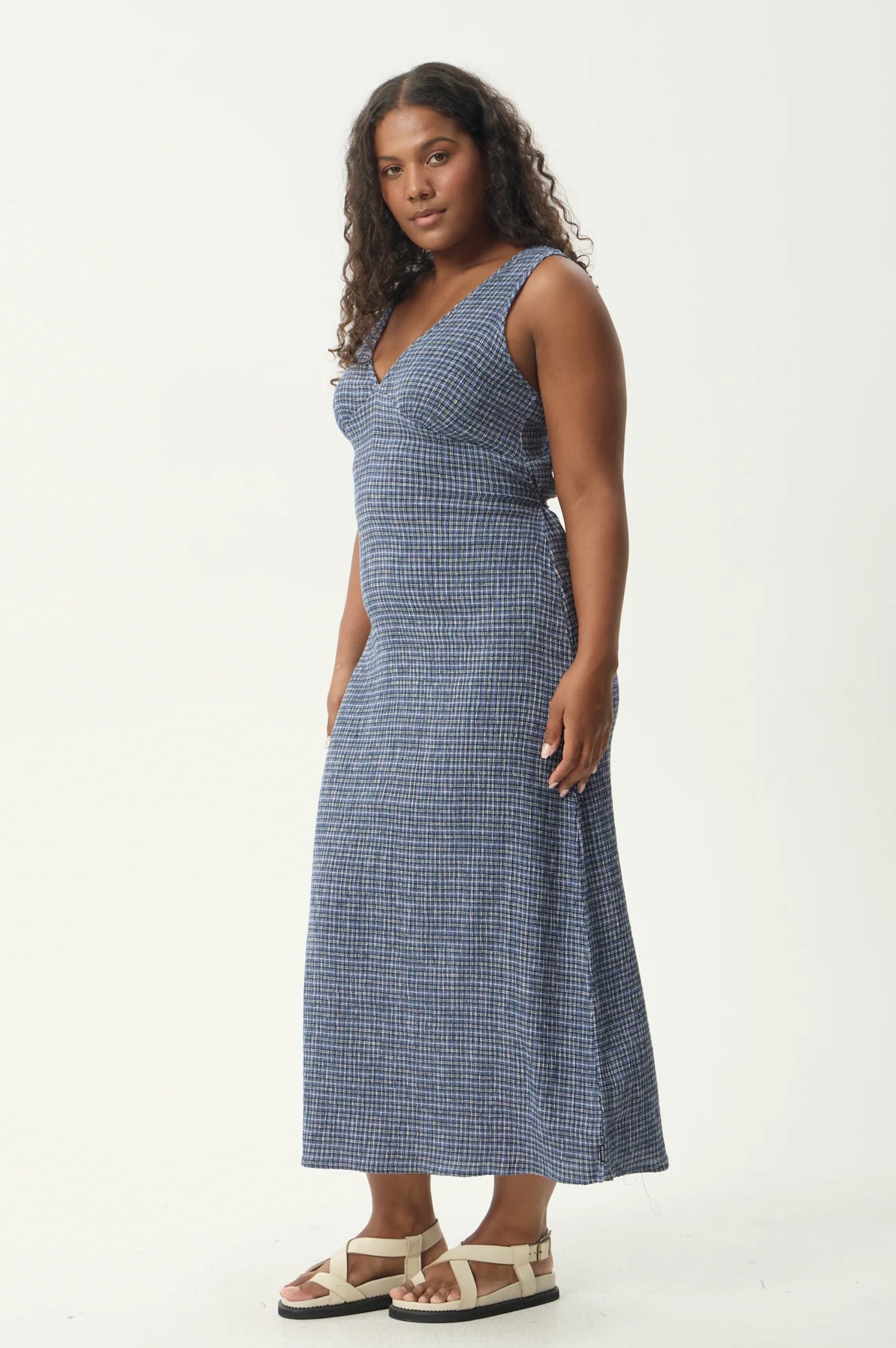 Afends Shipwreck Seersucker Check Maxi Dress Marlin | Native Threads Afends Shipwreck Seersucker Check Maxi Dress Marlin | Native Threads