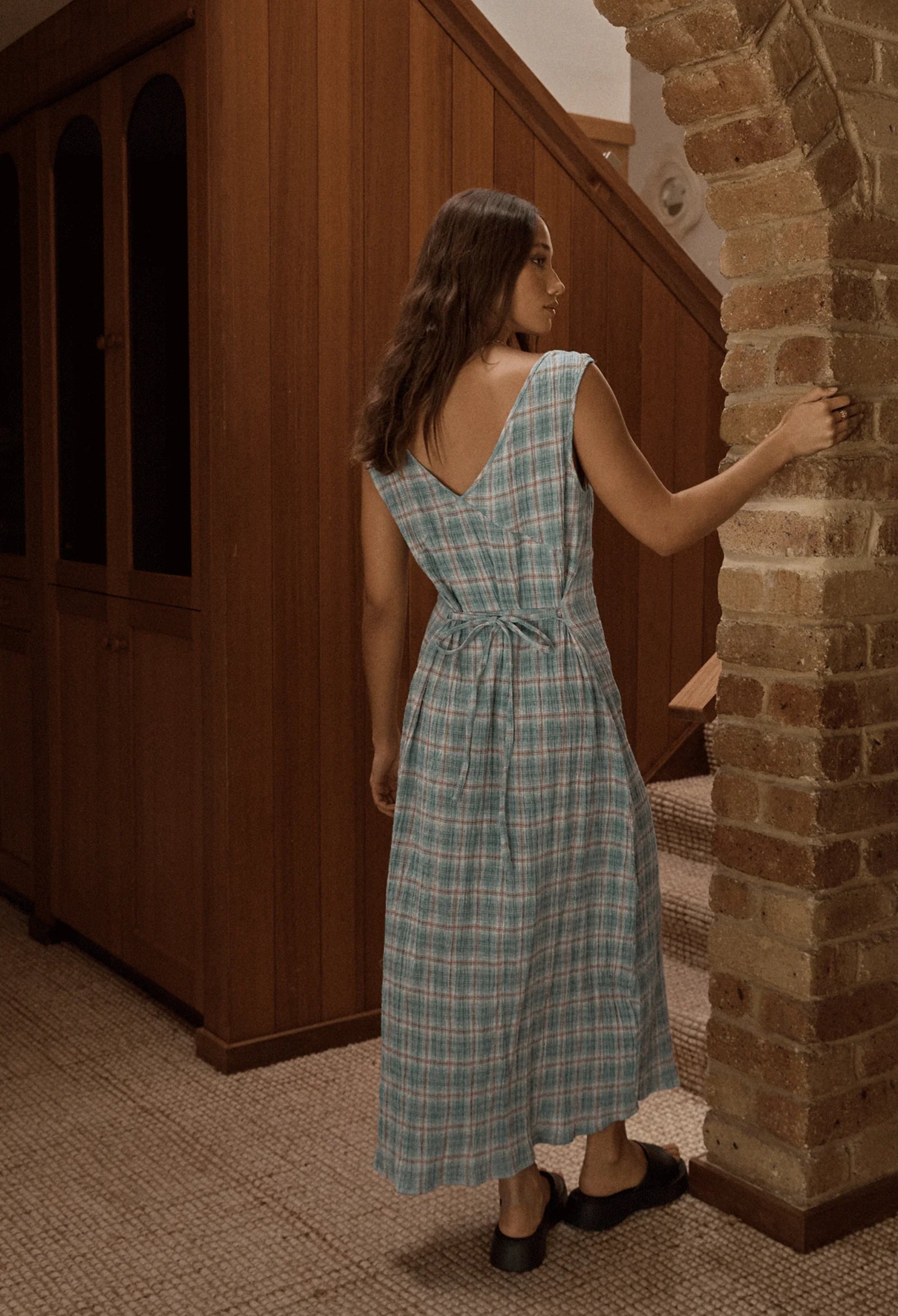 Afends Hemp Position Seersucker Check Maxi Dress Lake Check | Native Threads